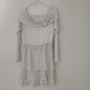 NYLL Ruffle Long Sleeve Mini Dress Made in Italy 50% silk 50% cotton Size M